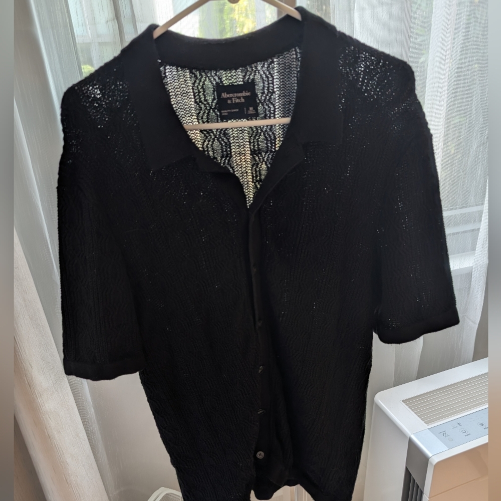 Abercrombie & Fitch Black Cardigan Sweater Open-Knit Design